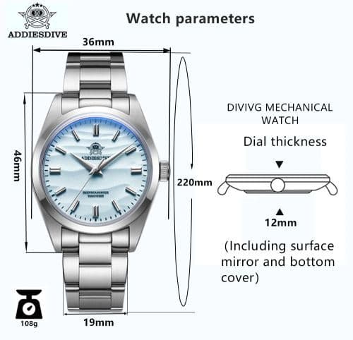 image-ADDIESDIVE AD2030 Swiss Quartz Dive Watch - 100m Water Resistant