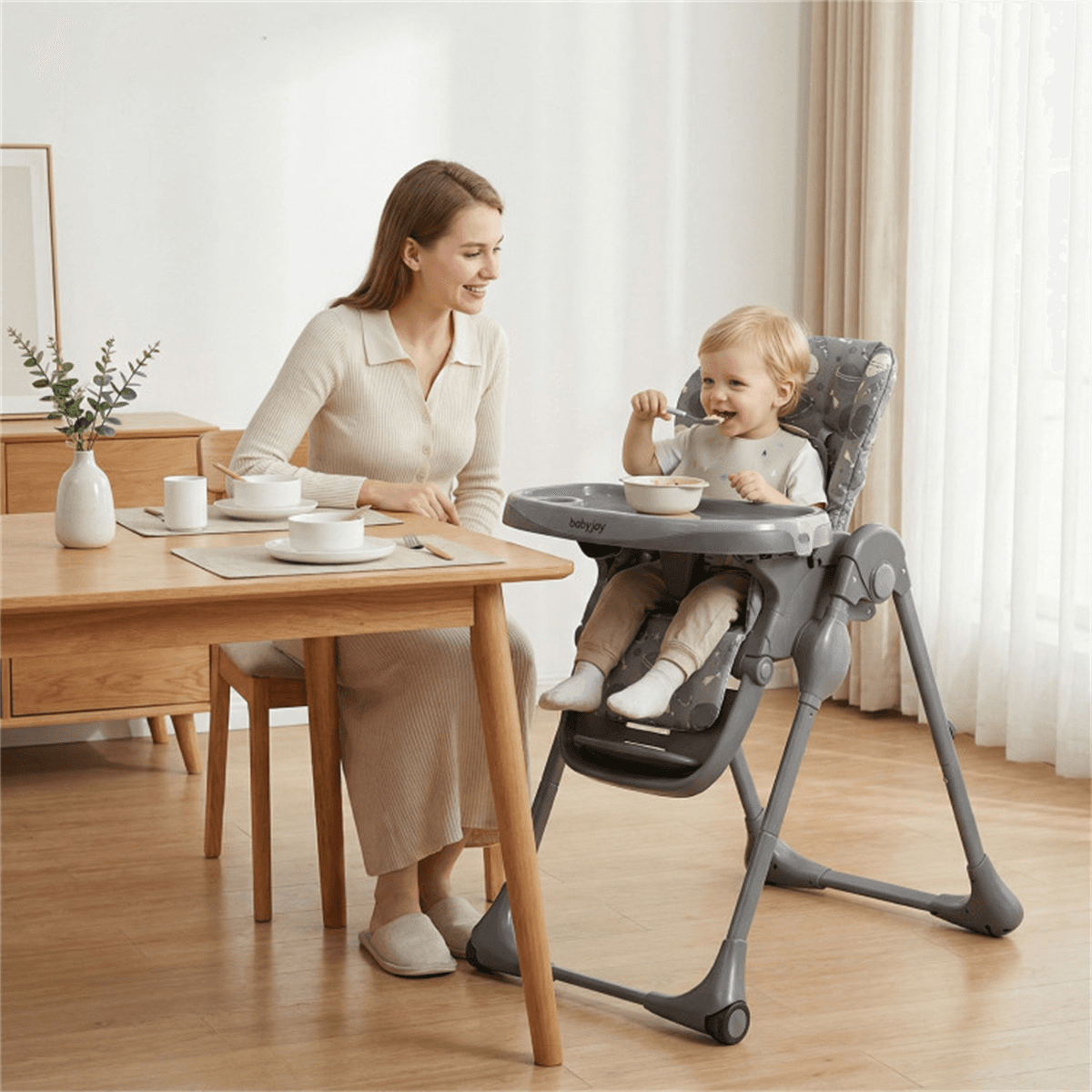 image-Adjustable Gray High Chair for Babies - 6-36 Months, Foldable, 7 Positions