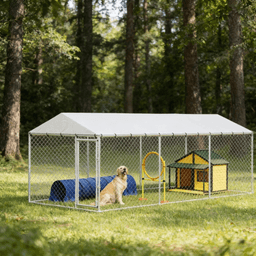 image-Dog Kennel Outdoor - Silver Galvanized Steel 19.7'