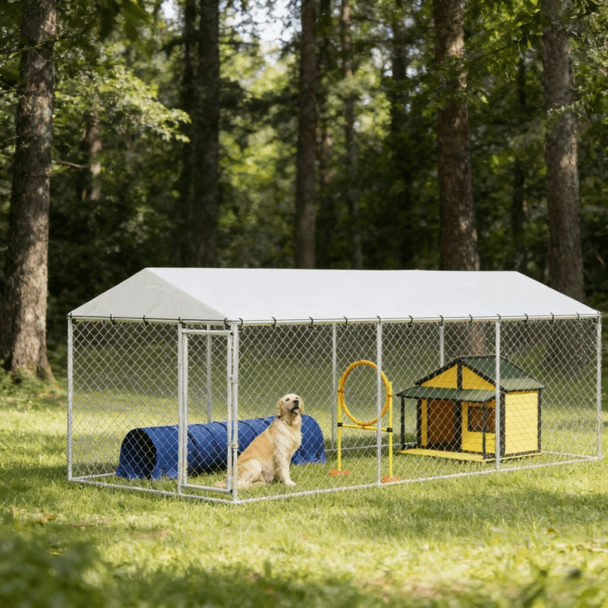 image-Dog Kennel Outdoor - Silver Galvanized Steel 19.7'