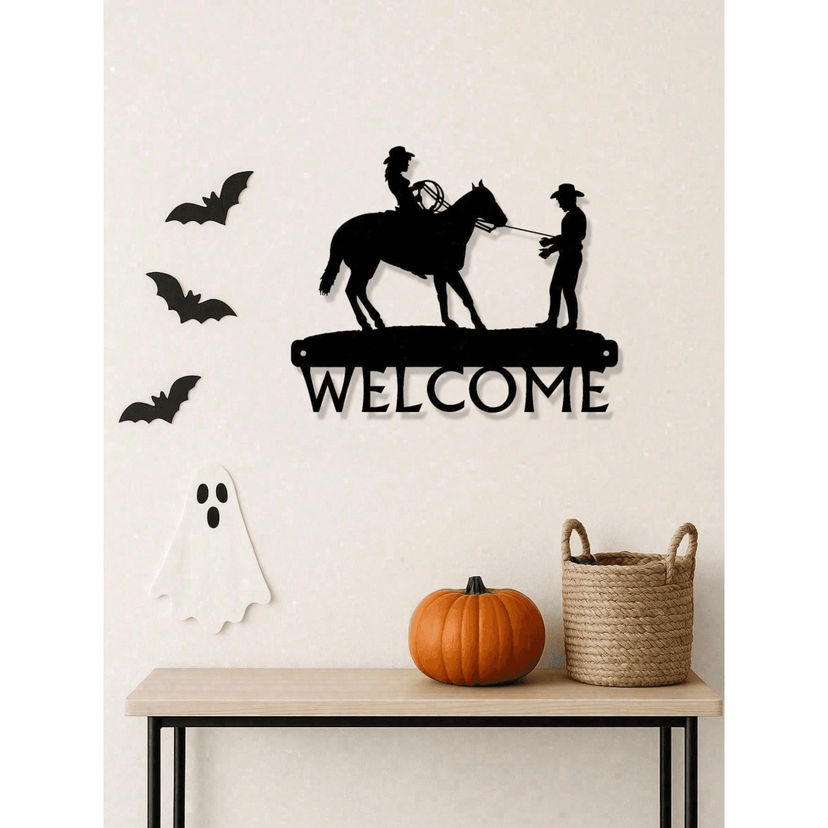 image-Vintage Distressed Denim Welcome Wall Hanging - Farmhouse Decor for Living Room (60" x 24")