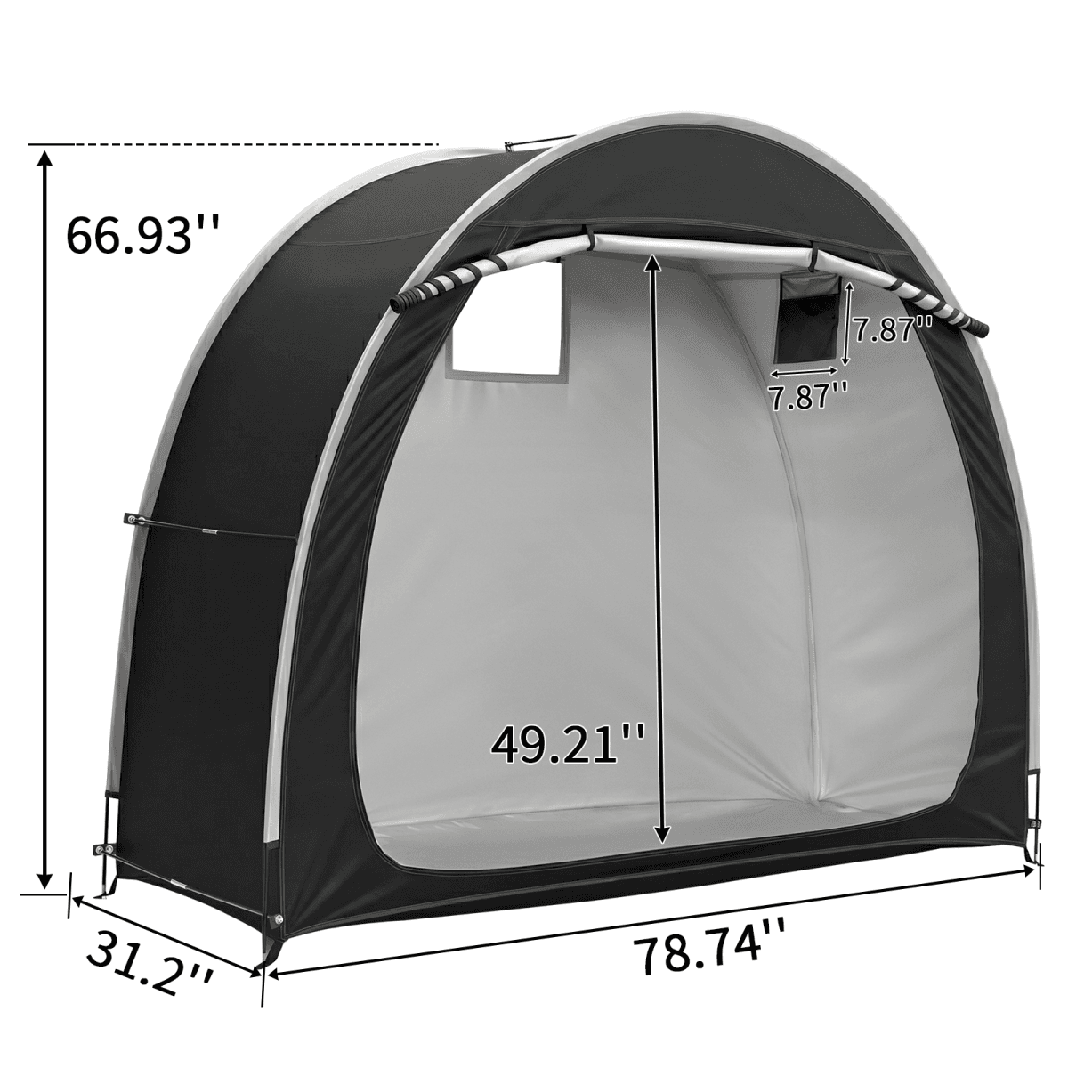 image-Arc Bicycle Storage Shed - 6.8x2.6FT, 210D PU Black, Storage Tent with Bags