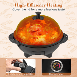 image-Black Electric BBQ Grill 1200W Double-Zone 205 sq.in
