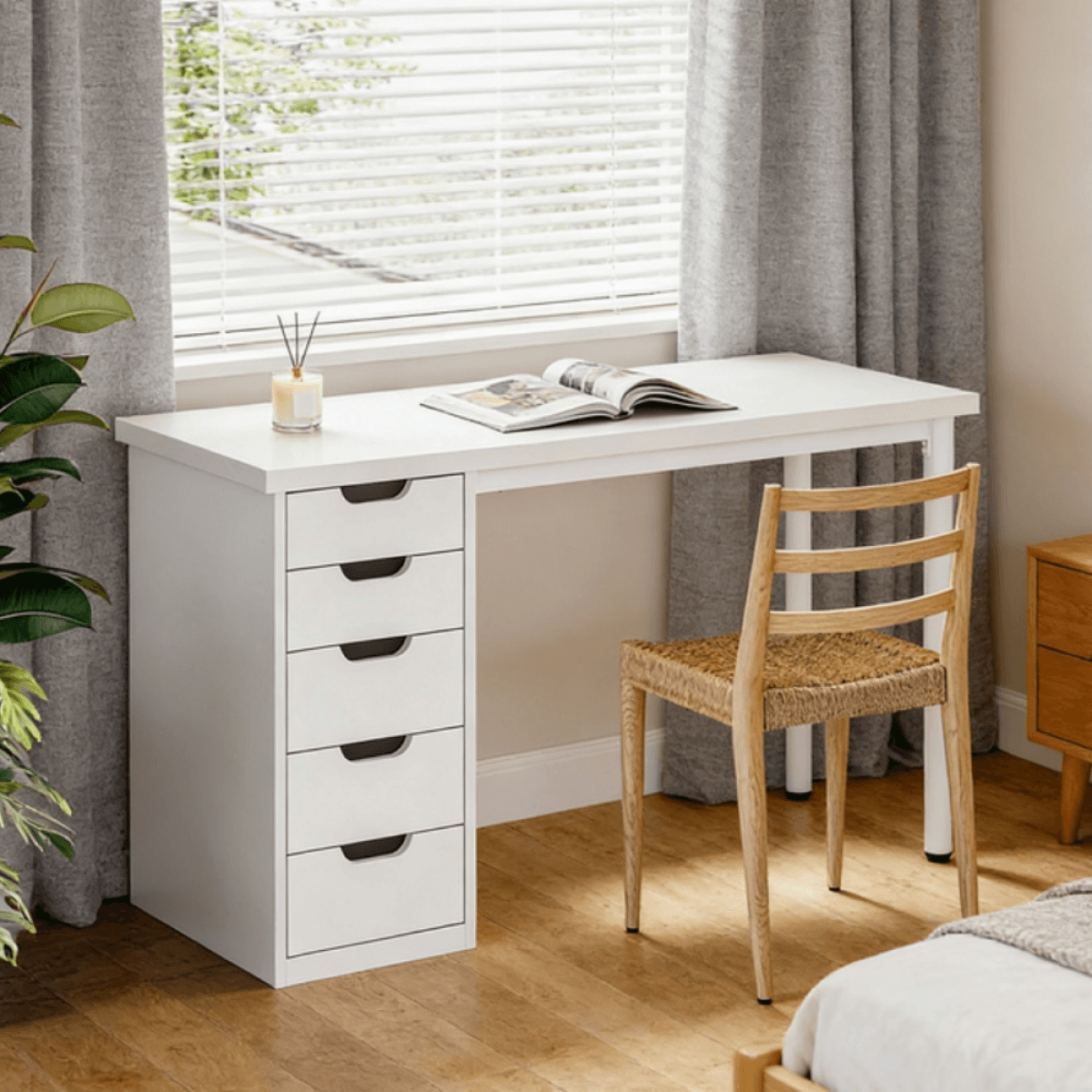 image-Computer Desk - Brown 5 Drawer