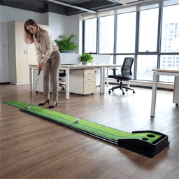 image-Indoor Golf Putting Mat - Ball Return Track 2 Holes 3 Balls