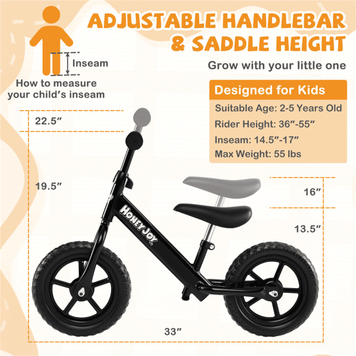 image-Toddler Balance Bike 2-5 Years, 6.3LBS Lightweight, 11" Foam Tires - Black