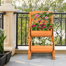 image-Solid Fir 2-Tier Garden Bed Trellis Cylinder Planter - Orange