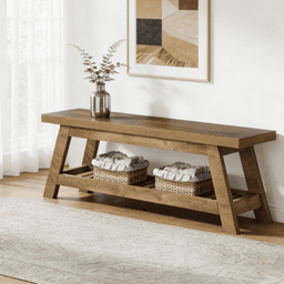 image-Elegant Wood Tone Bench - Ample Storage & Durable MDF