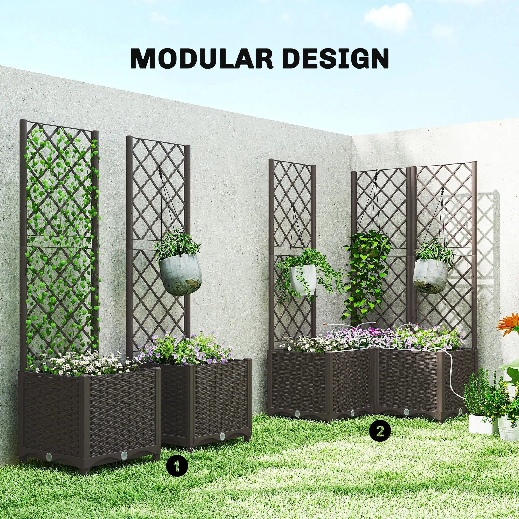 image-Plant Stand with Automatic Timer, PP Material, Brown, 47.2" L x 15.7" W x 53.5" H