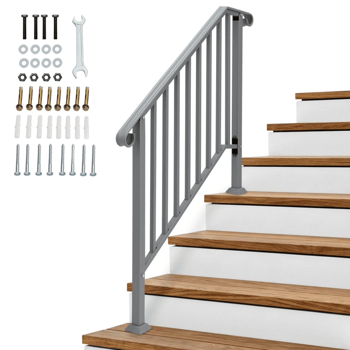 image-Silver Outdoor 3-Step Iron Handrail