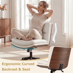 image-White Armless Office Chair , Curved Backrest & Wide Seat, 360° Swivel & Rocking Function