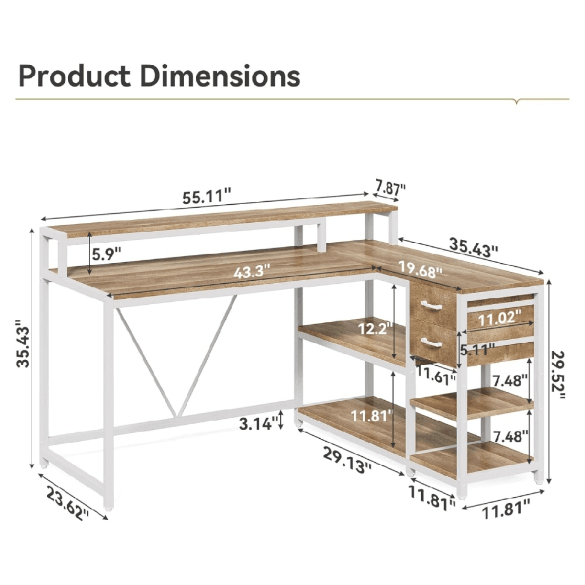 image-Office Desk - L-Shaped, Space-Saving, Ample Storage, Dual Monitor Stand