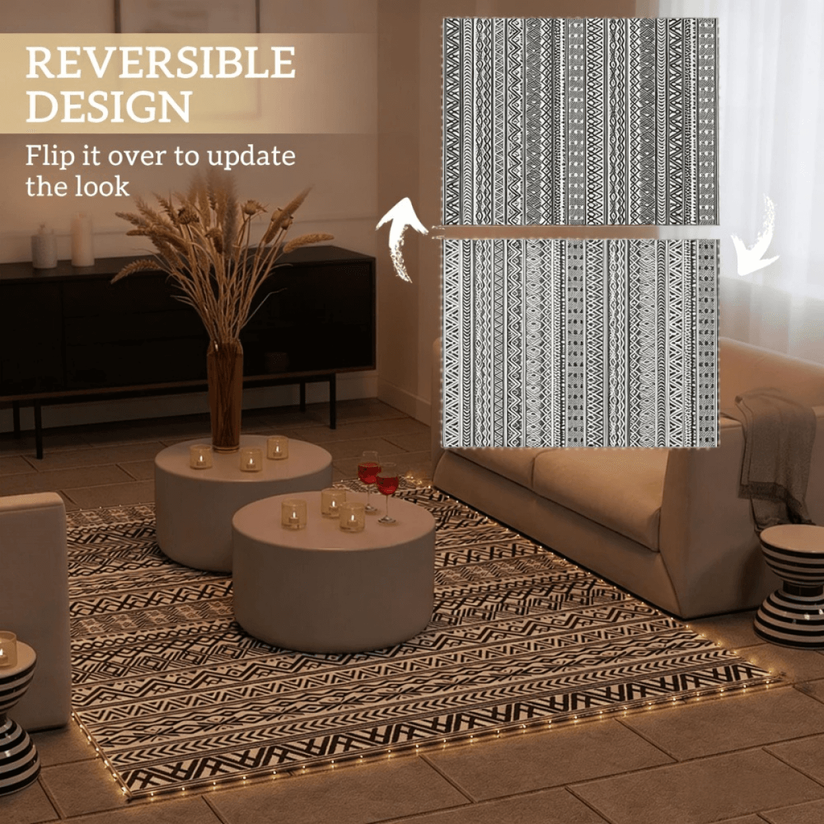 image-Reversible Outdoor Rug - Bohemian Black 120x96"