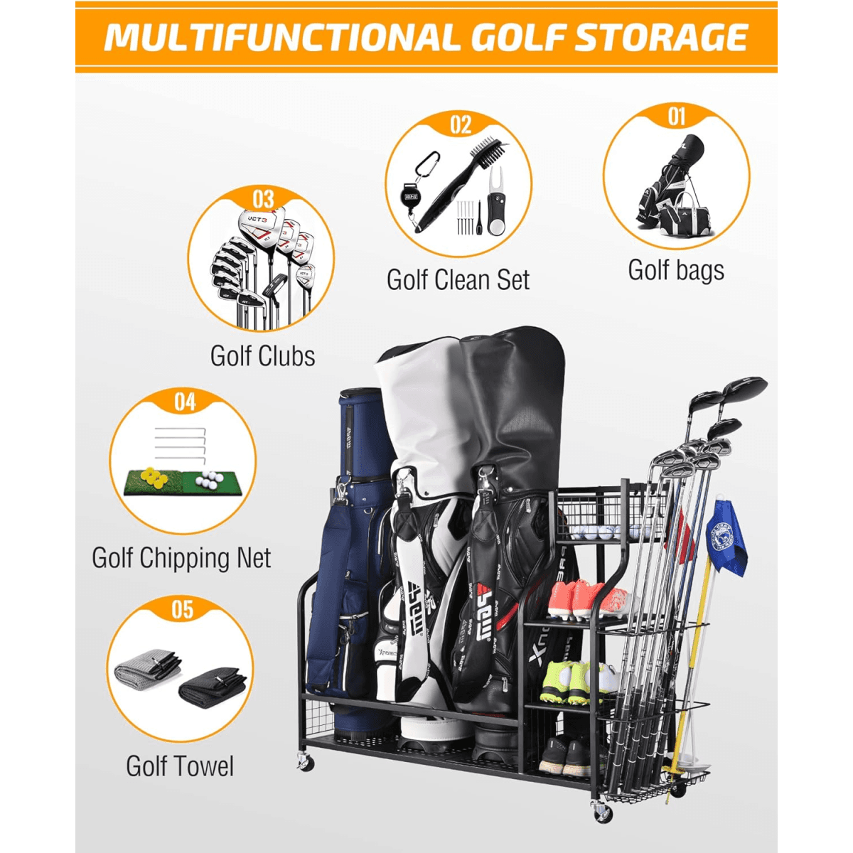 image-4 Golf Bag Organizer Garage Storage, Extra Large Golf Bag Storage Rack for Golf Bag, Golf Clubs and Golf Accessories, Golf Storage for Garage, Golf Clubs, Basement