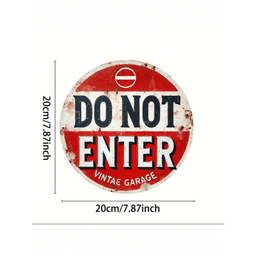 image-Vintage Do Not Enter Sign Metal Wall Decor 8" Round Garage Cafe Bar Home
