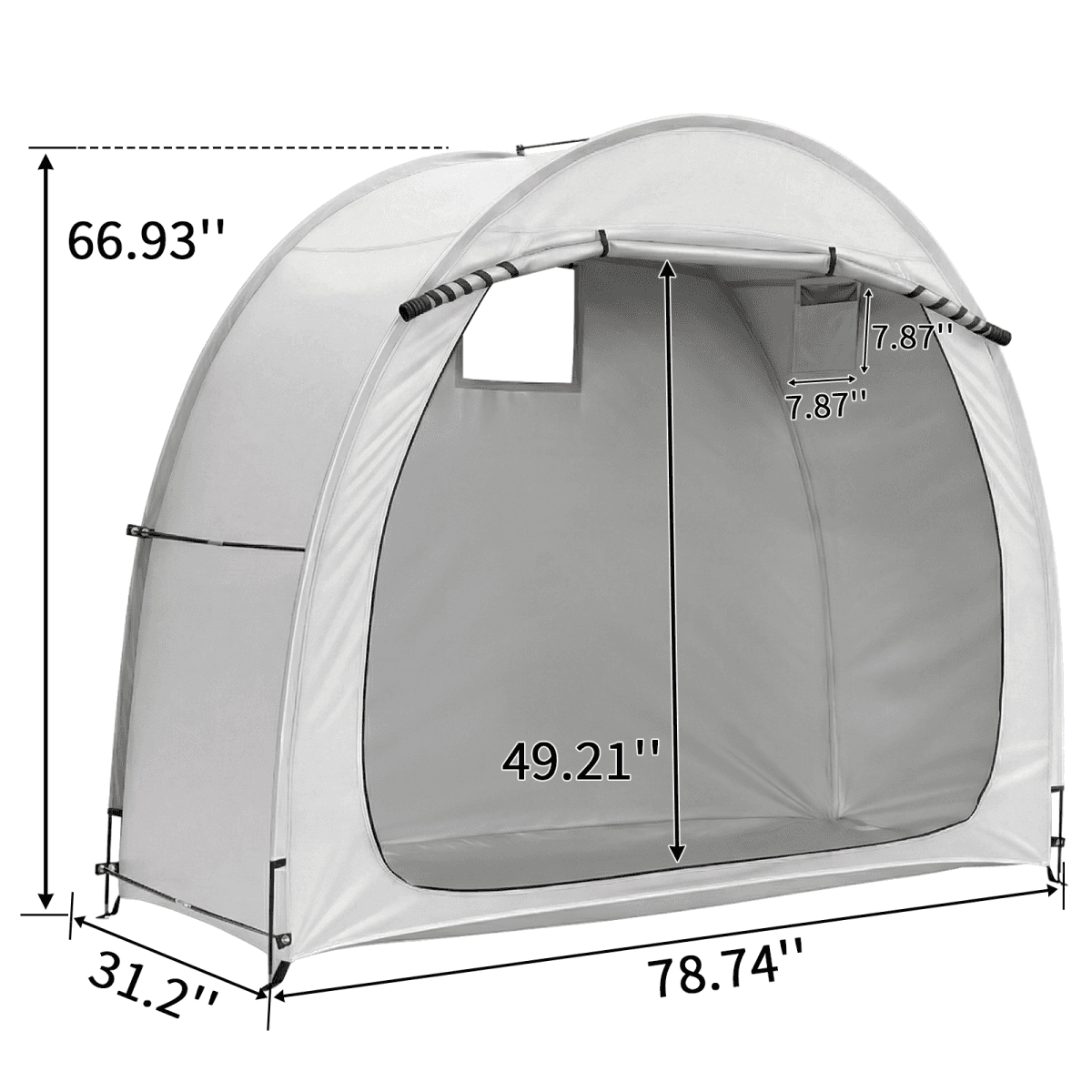 image-Arc Bicycle Storage Shed - 6.8x2.6FT Light Gray, 210D Oxford Fabric, Fiberglass Frame