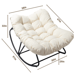 image-Outdoor Rocking Chair, Beige, Oversized Patio Papasan Egg Chair, Indoor/Outdoor Use