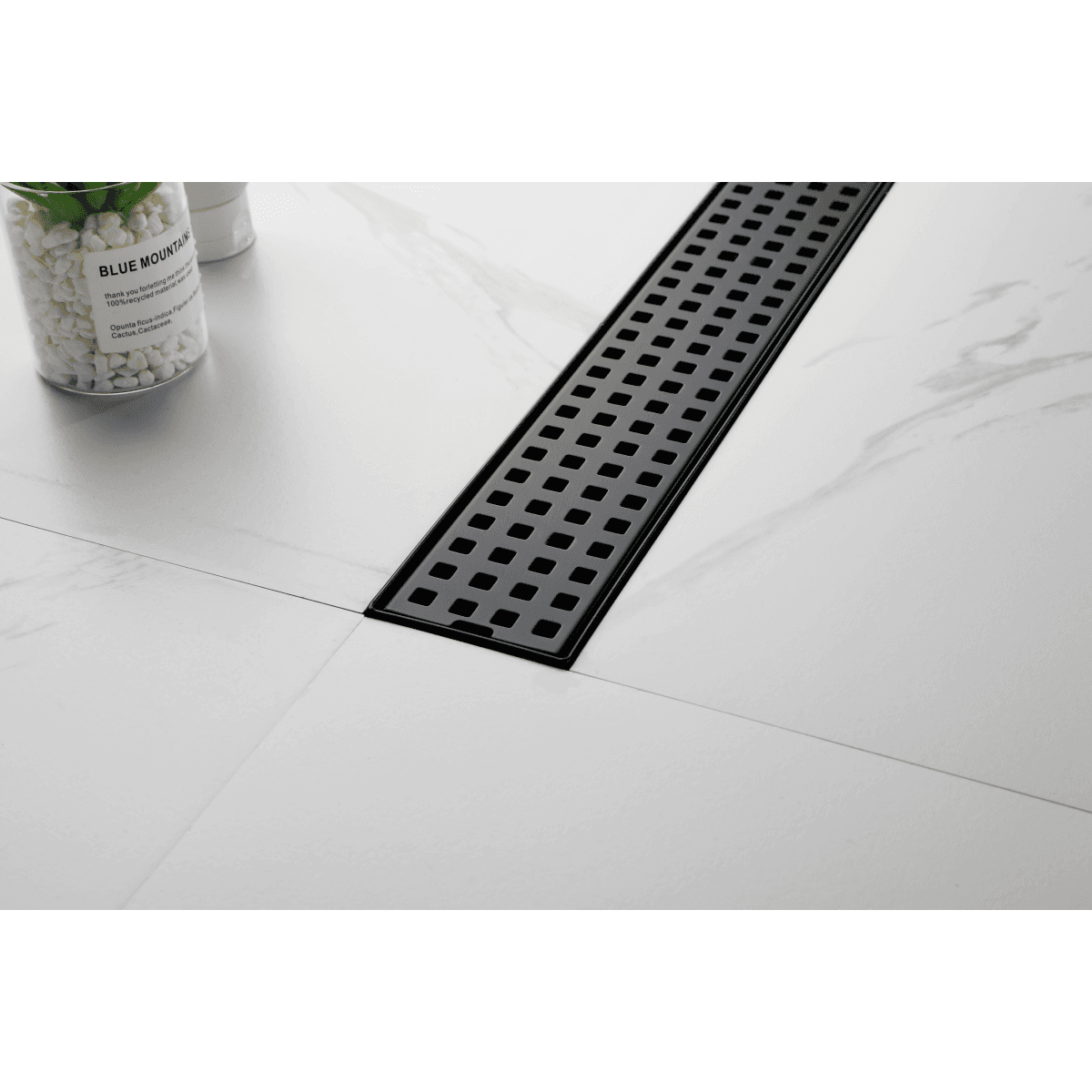 image-Linear Shower Drain 24" 304 Stainless Steel, Black with Grate, Strainer