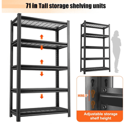 image-Garage Five Story Shelf, Capable Of Accommodating 2500 LBS, Adjustable Metal Shelf, Black, Requires Assembly, 71.2 "H x 47.24"L x 23.62 "D