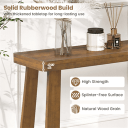 image-Walnut Rubber Wood Console Table, 43" Narrow Space-Saving Entryway