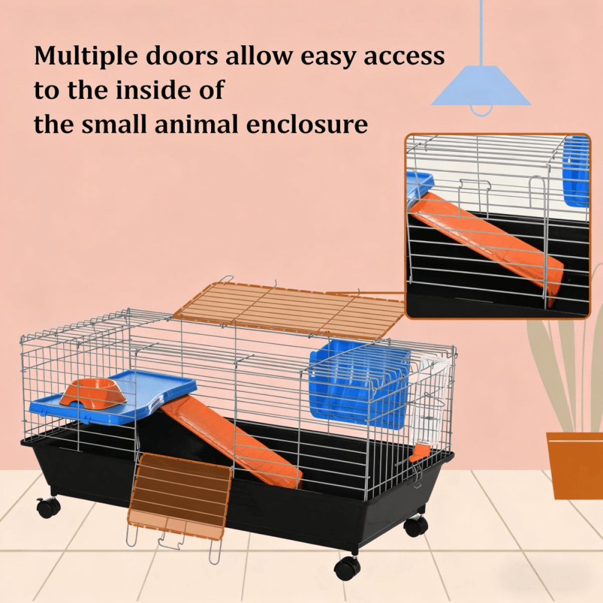 image-Small Animal Cage - Black, 35"L x 17.25"W x 17"H, Steel & Nylon