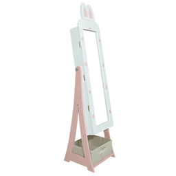 image-White Bunny MDF Jewelry Cabinet - 1 Door 1 Drawer - Kids Mirror Storage