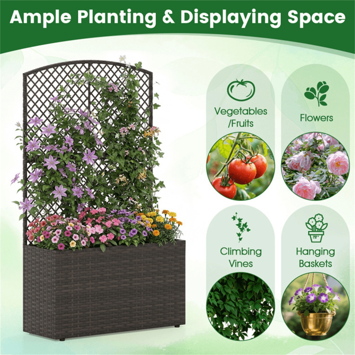 image-49" Brown Garden Bed with Trellis & Foot Pads Outdoor Planter