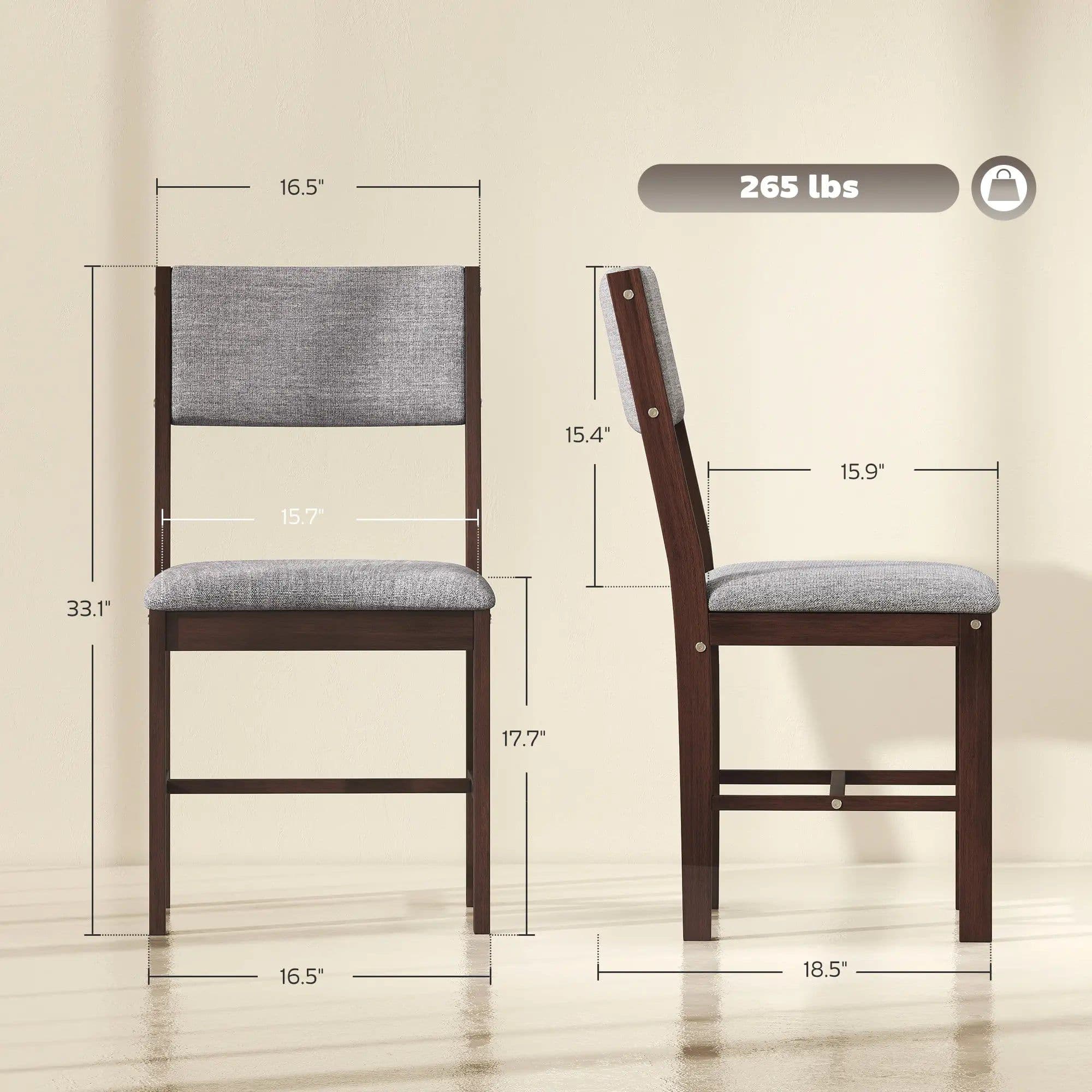 image-4-Piece Dining Chairs - Set, Gray/Walnut, Linen, Rubberwood, 4 Chairs