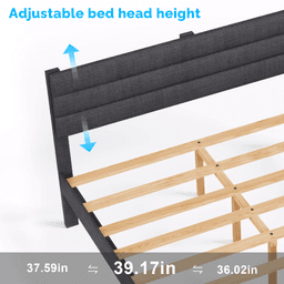 image-Dark Gray King Tufted Platform Bed Frame - Linen-Like Upholstery, Adjustable Headboard