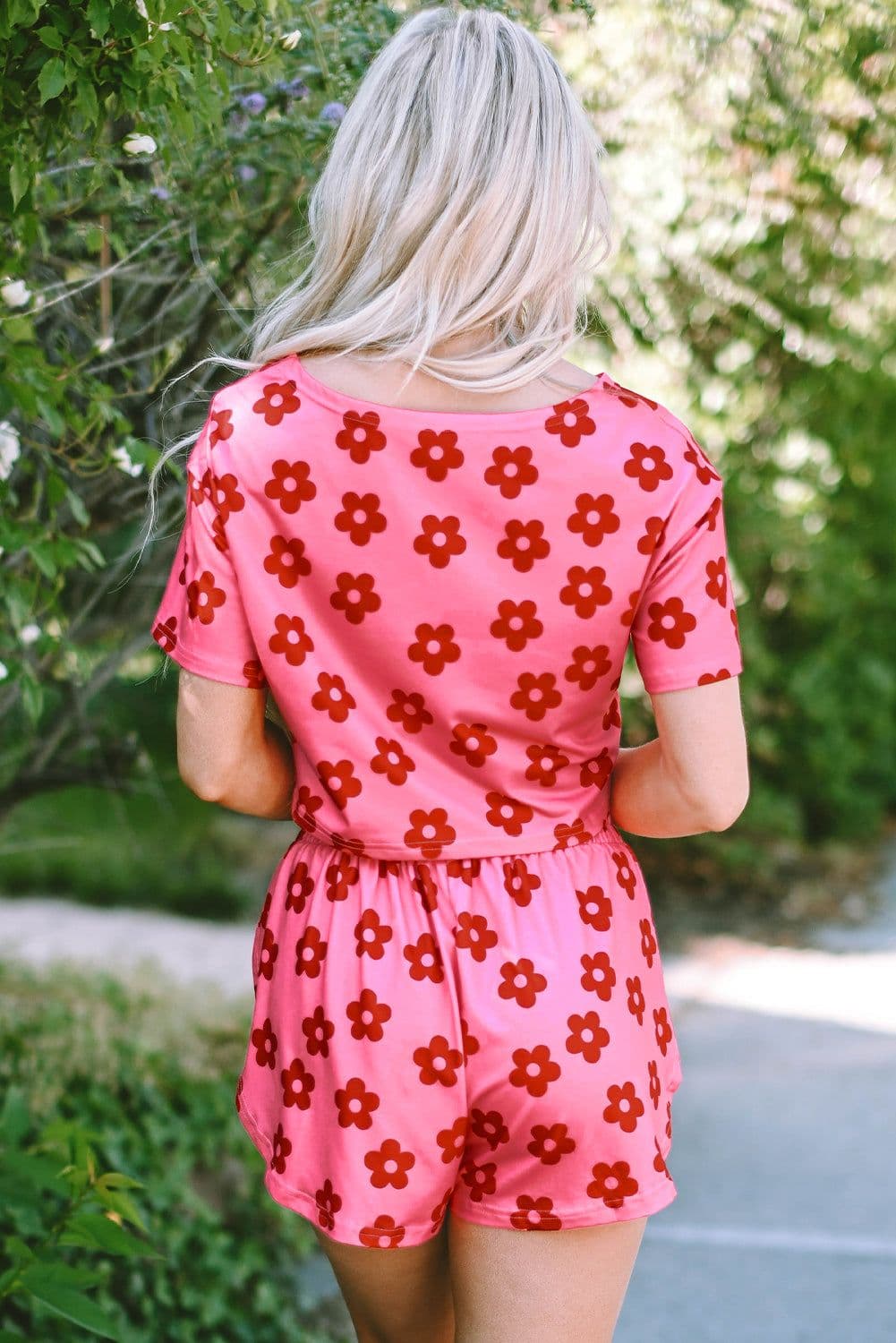 image-Rose Floral Print Crop Tee and Shorts Lounge Set