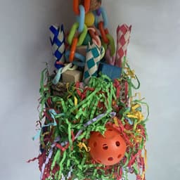 image-Large Parrot Halloween Shaped Chew Nut Colored Paper Grass Woven Puzzle Bird Toy