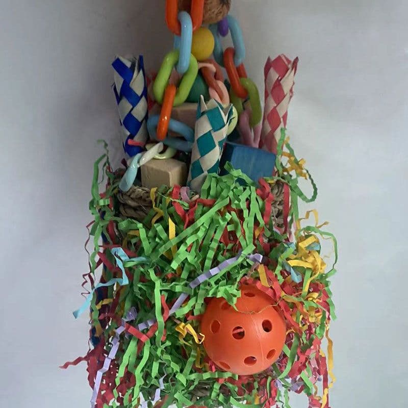 image-Large Parrot Halloween Shaped Chew Nut Colored Paper Grass Woven Puzzle Bird Toy