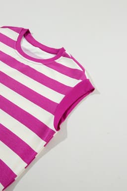 image-Rose Stripe Cap Sleeve Pocketed Shift T-shirt Dress