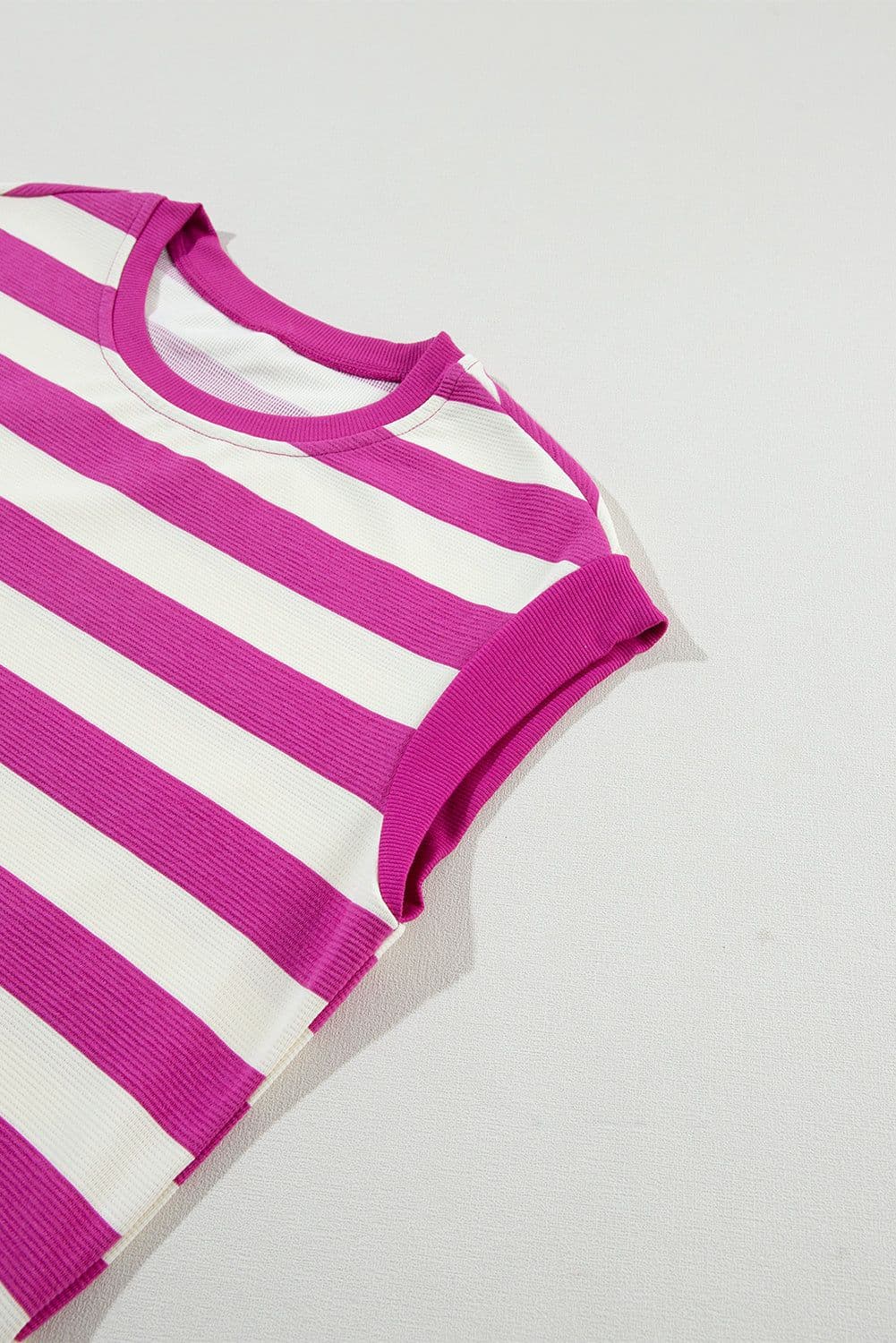 image-Rose Stripe Cap Sleeve Pocketed Shift T-shirt Dress