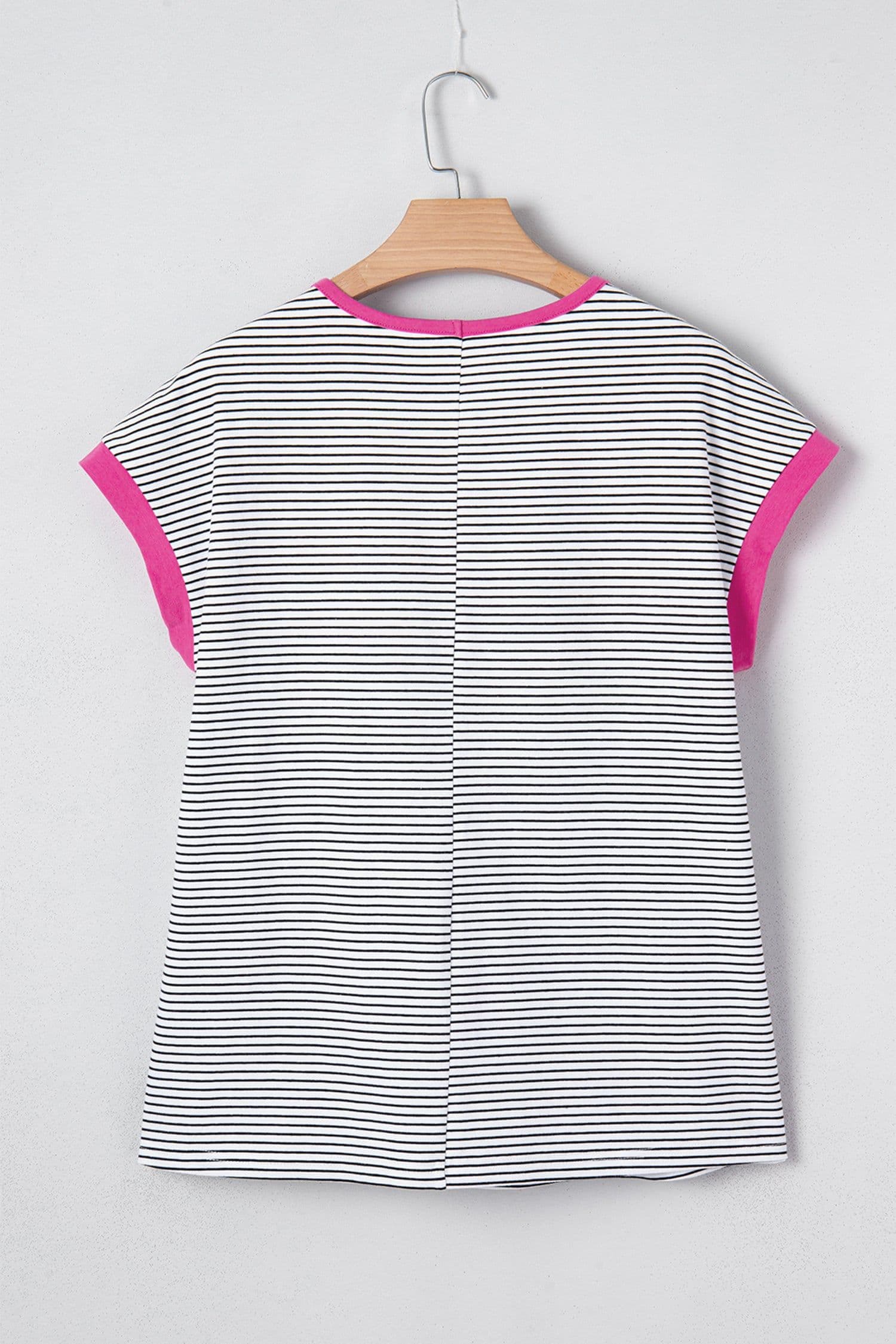 image-Rose Stripe Contrast Trim Round Neck Summer T Shirt