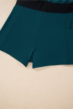 image-Blue Sapphire Contrast Edge Ruffled High Waist One Piece Swim Dress