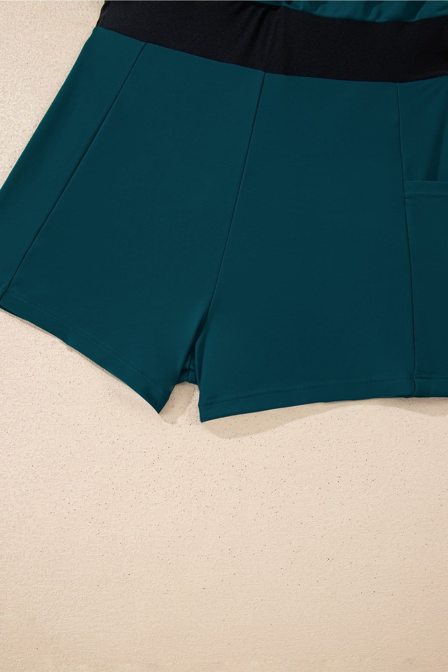 image-Blue Sapphire Contrast Edge Ruffled High Waist One Piece Swim Dress