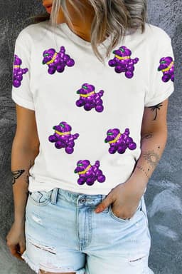 image-White Sequin Balloon Puppy Graphic Mardi Gras Tee