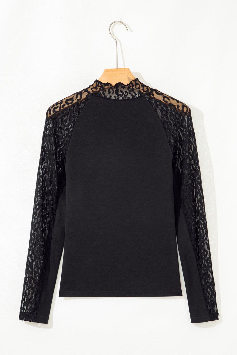 image-Black Leopard Mesh Patchwork Knit Long Sleeve Top