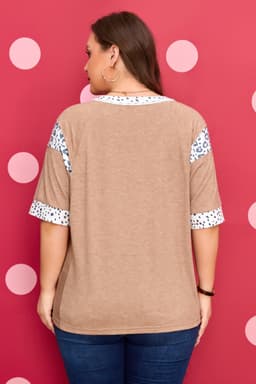image-Chestnut Animal Color Block Patchwork Plus Size Tee