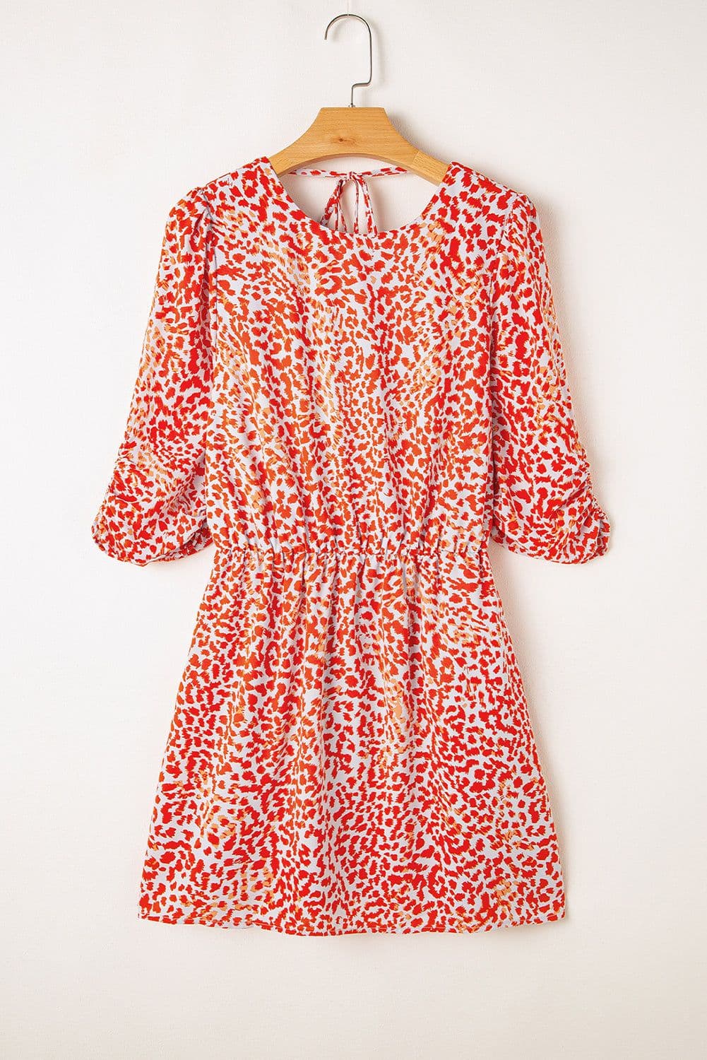 image-Leopard Print Long Sleeve Hollowed Back Mini Dress - Tomato Red