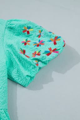 image-Sachet Pink Blouse Flower Embroidered Frilled V Neck
