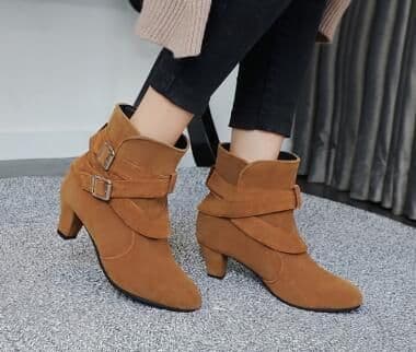 image-Winter Autumn Leather Casual Women High Heels Pumps Warm Ankle Boots