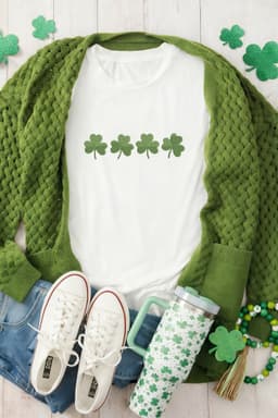 image-White Clover Embroidered St Patricks Day Tee