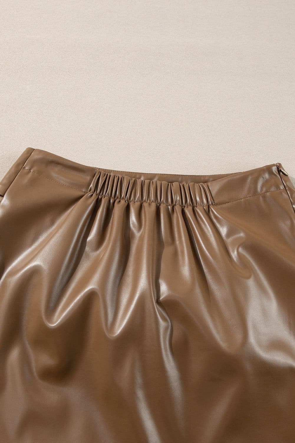 image-Faux Leather Bowknot Mini Skirt - Chic, Playful, 60" Length
