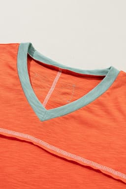 image-Contrast Trim V-Neck T-shirt - Grapefruit Orange