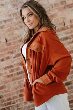 image-Gold Flame Velvet Flap Pockets Drop Shoulder Shacket