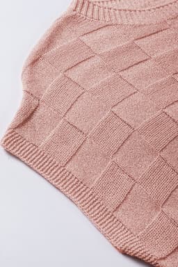 image-Pink Lattice Textured Knit Short Sleeve Sweater - Sizes S-3XL
