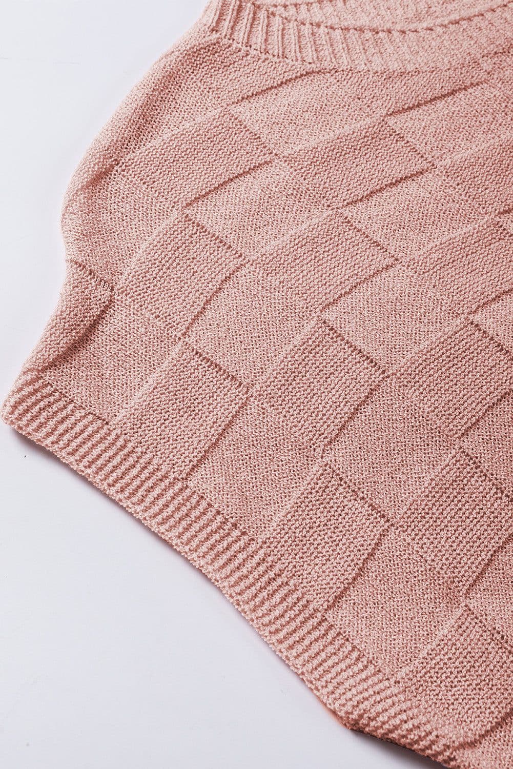 image-Pink Lattice Textured Knit Short Sleeve Sweater - Sizes S-3XL