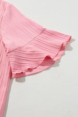 image-Peach Blossom Ruffled V Neck Textured Plus Size Top